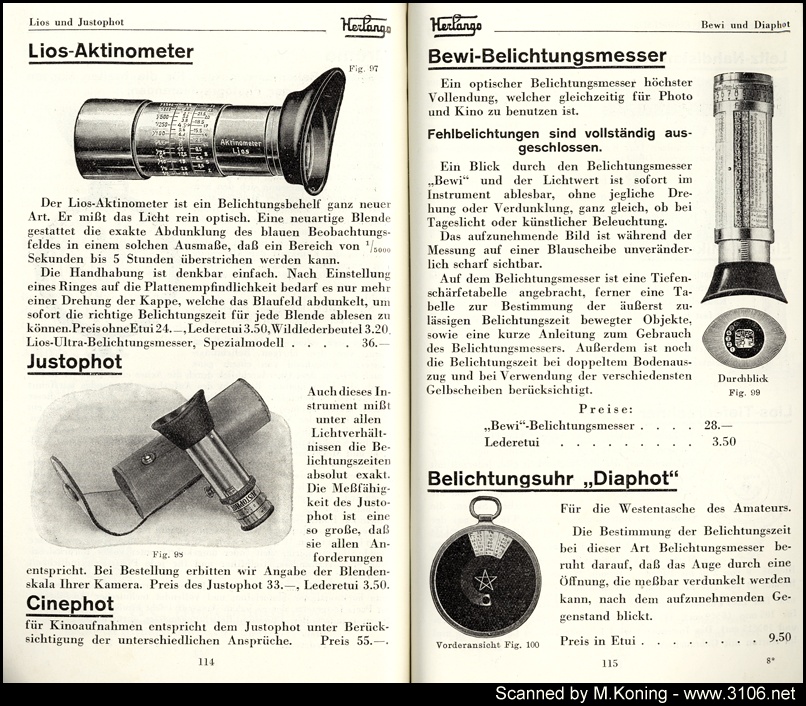 Herlango Catalogue 1931 - Exposure Meters